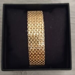 925 Made In Milor Italy Stamped Gold-Tone Sterling Silver Mesh Bracelet.